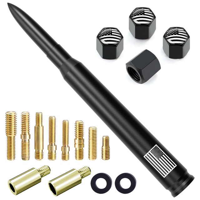 Antena Bullet para coche, camión, bandera estadounidense, color negro mate