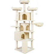 Hey-brother XL Size Cat Tree, Cat Tower with 3 Caves, 3 Cozy Perches, Scratching Posts, Board, Activity Center Stable for Kitten/Gig Cat Beige MPJ0032M