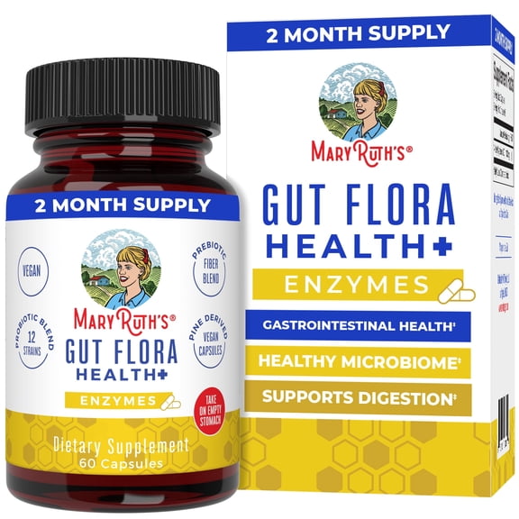 MaryRuth's Gut Flora Health  Capsules for Adults, Enzymes, Prebiotics, Probiotics, Vegan, 60 Count