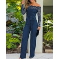 thumbnail image 5 of ZEFORTEX Womens Dressy Jumpsuits Casual One Piece Outfits Off Shoulder Lace Trim Overalls Straight Leg Pants, 5 of 9
