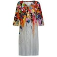 thumbnail image 3 of LEEYNEER Summer Dresses for Women 2022  Women‘s Beach Casual Dresses  3/4 Sleeves Dress  Fashion Flowers Printed Waist Sundress  V-Neck Knee-length Dress Holiday Dresses Mini Sundresses W, 3 of 4
