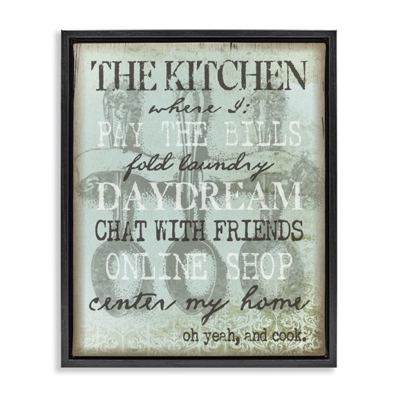Stupell Industries Shabby Chic Humorous Kitchen List Sign Vintage Weathered Style Black Floating Frame Canvas Art, 17 x 21, by Graffitee Studios