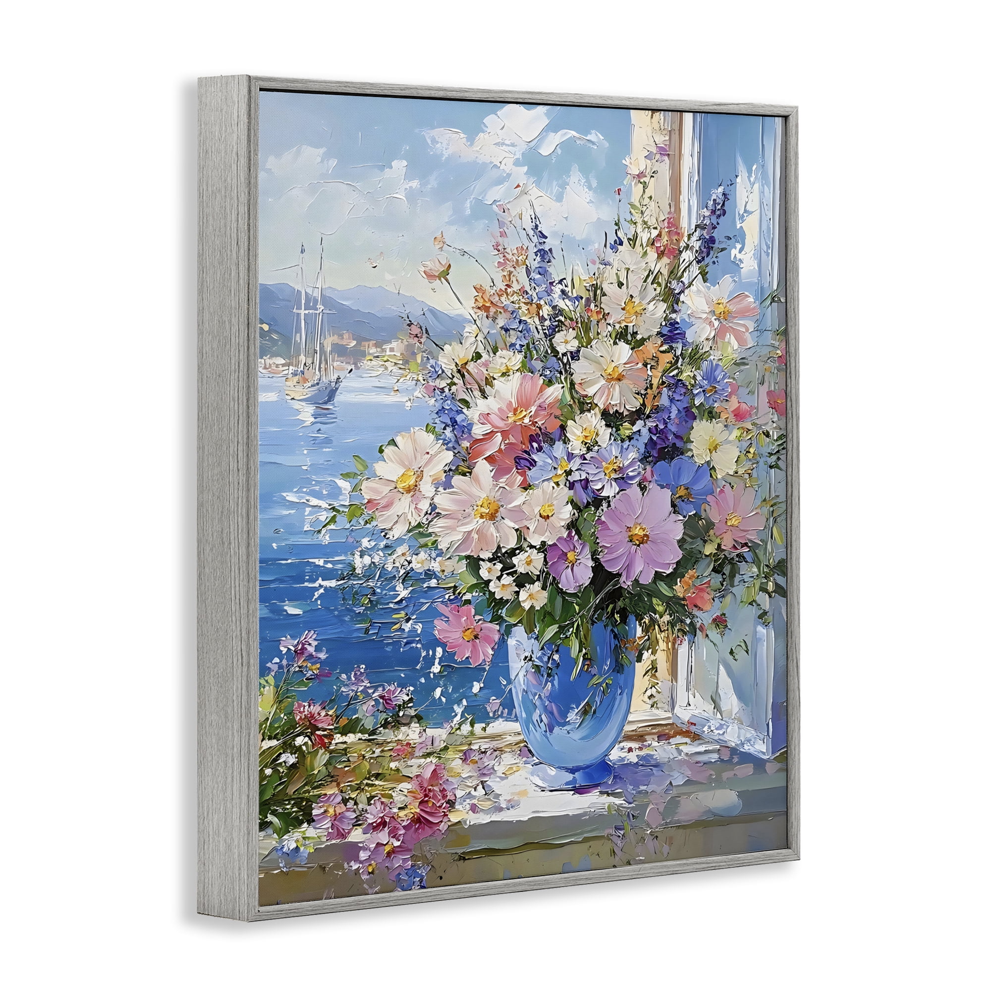 Stupell Industries Beautiful Bouquet on Ledge Gray Framed Giclee Art, design by Creative Studio