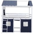 thumbnail image 4 of CHAMPFLAG Twin Over Twin Bunk Bed with Cottage Play Tent, Blue & White House Design, Solid Wood Construction, Space Efficient Loft Bed with Windows, 4 of 10