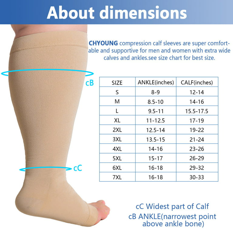 Compression Stockings, 20-30 mmHg, Man Women's Knee High Length, Open Toe,  Beige,Small 
