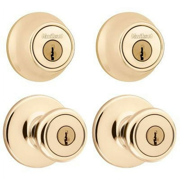 Kwikset 242 Tylo Keyed Entry Knob And Sgl Cyl Deadbolt Project Pack in PB