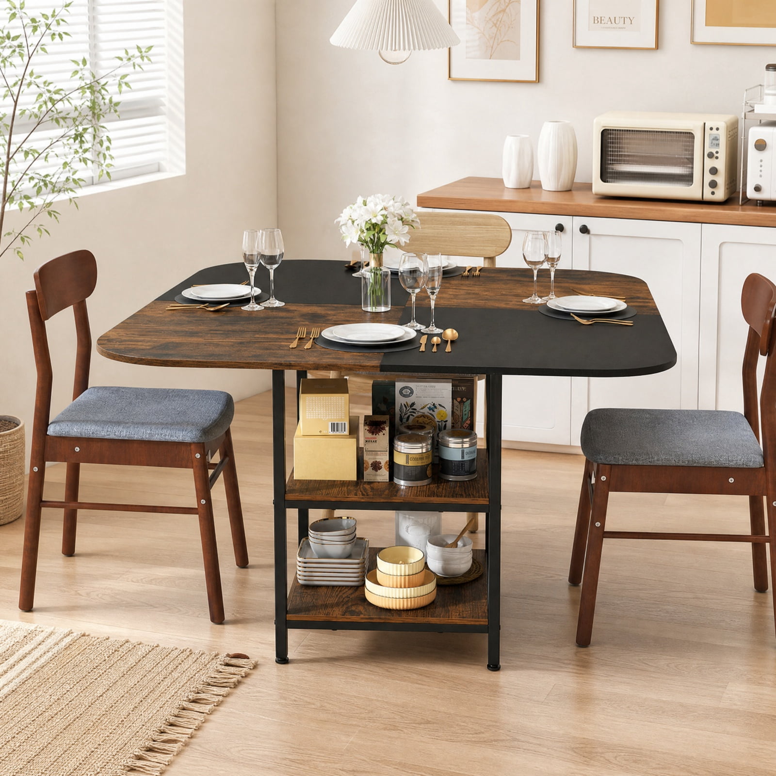 Furnibear 47.5 inch Modern Dining Table Square Kitchen Table with Mix-colored Tabletop for Kitchen Dining Room Breakfast Nook Small, Rustic Brown