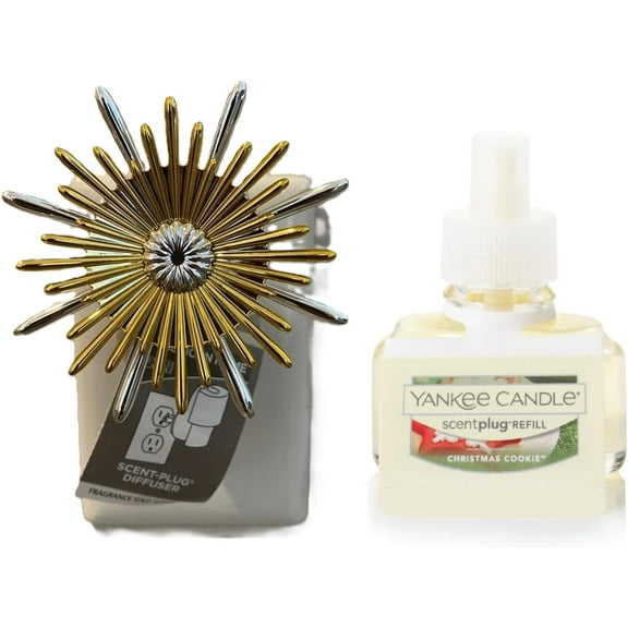 Yankee Candle Silver & Gold Starburst ScentPlug Diffuser Base with a Christmas Cookie Home Fragrance Electric Refill