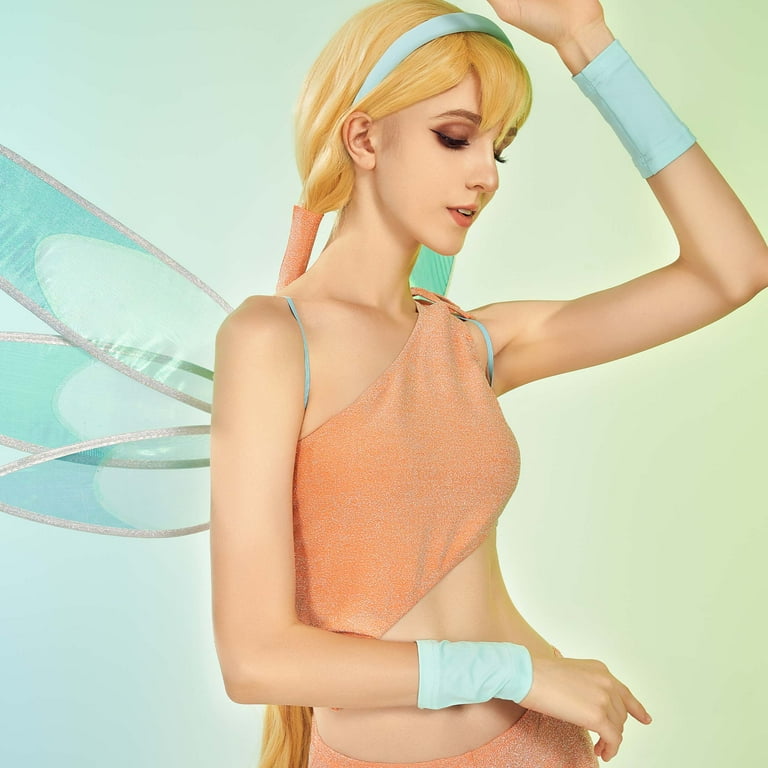 Officially Licensed] Winx Club Stella Fairy Costume for Women Orange Top  and Shorts with Wings, XL