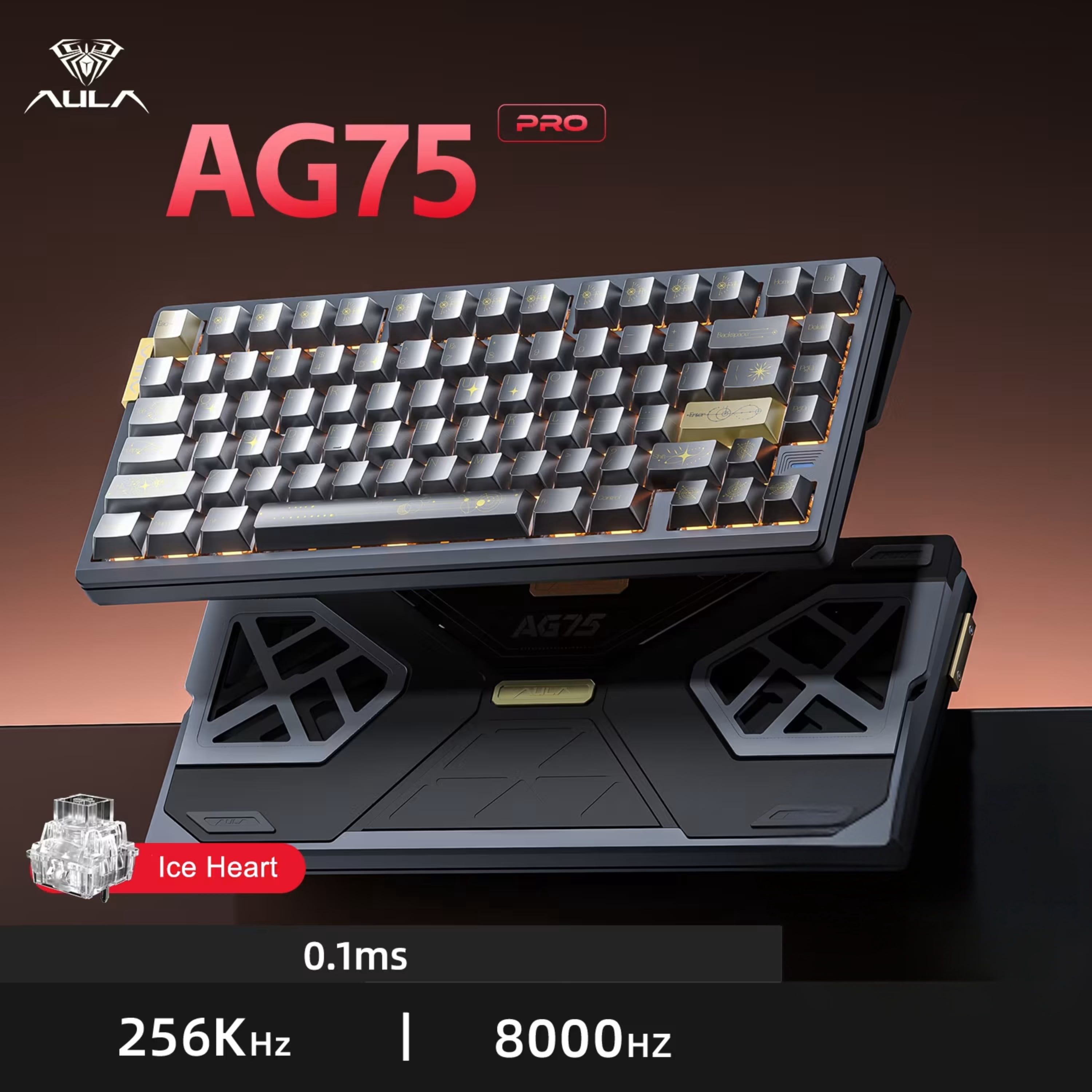AULA AG75 Pro 75% 3rd Gen Hall Effect eSport Wired Gaming Keyboard, Dual-engine Structure, 8K poll rate, 0.001mm RT, 256K Scan Rate, Dual ARGB LED, Full Aluminum Body, Tool-free Customize-Shadow Gray