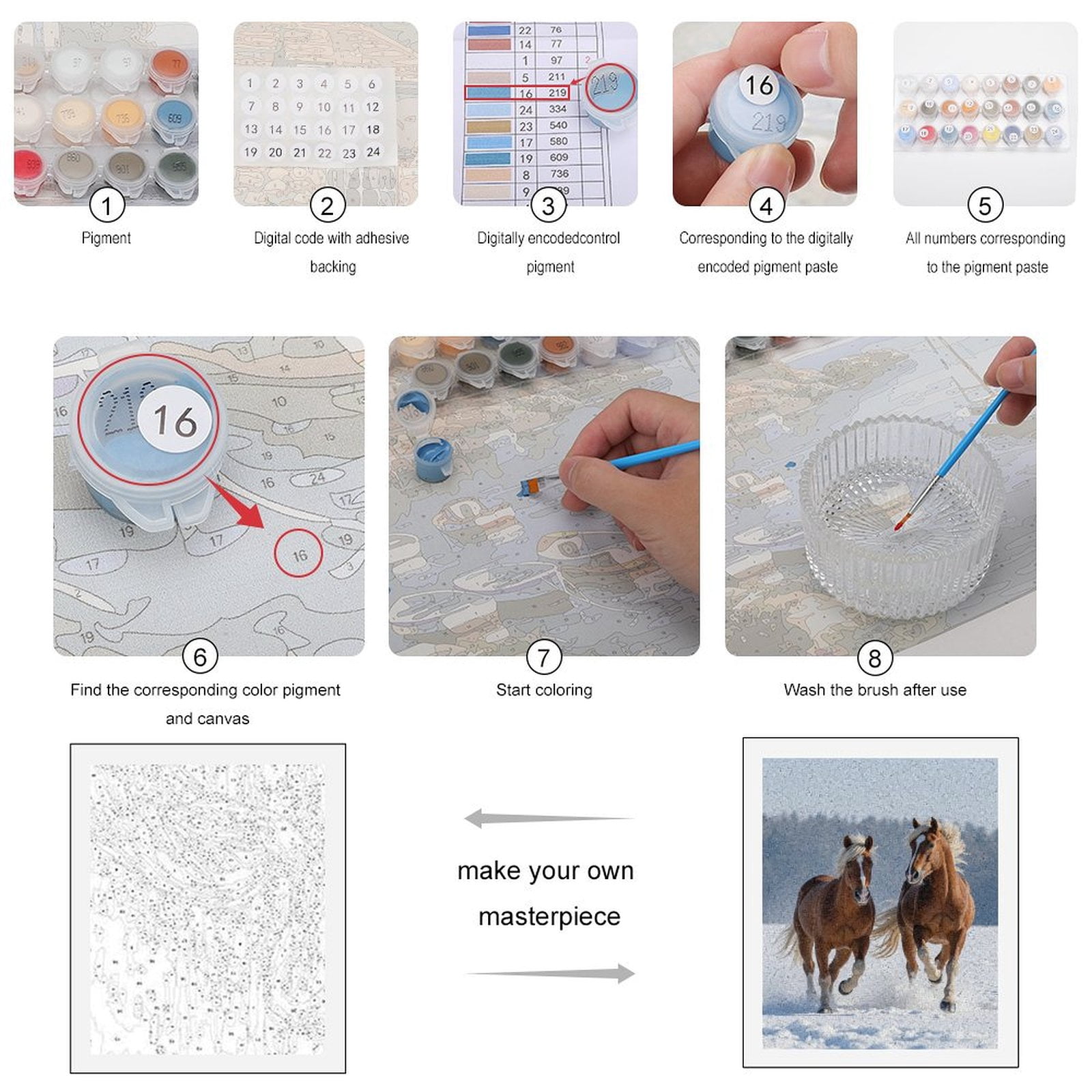 Paint By Numbers Kit for Adults Beginner - DIY Brown Horses Running In Snow Canvas Painting Kits for Adults, Frameless Paint By Number for Adults for Home Wall Decor 16x20 Inch