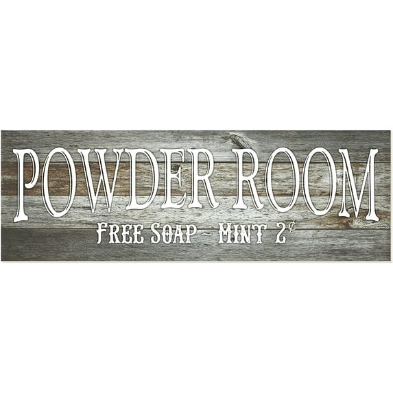 Powder Room Rustic Wood Wall Sign 8x24 (Gray Unframed)