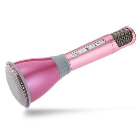 Professional K068 W ireless B luetooth Metal HandHeld Microphone+Speaker Karaoke Necessary Products Best Gifts,Pink