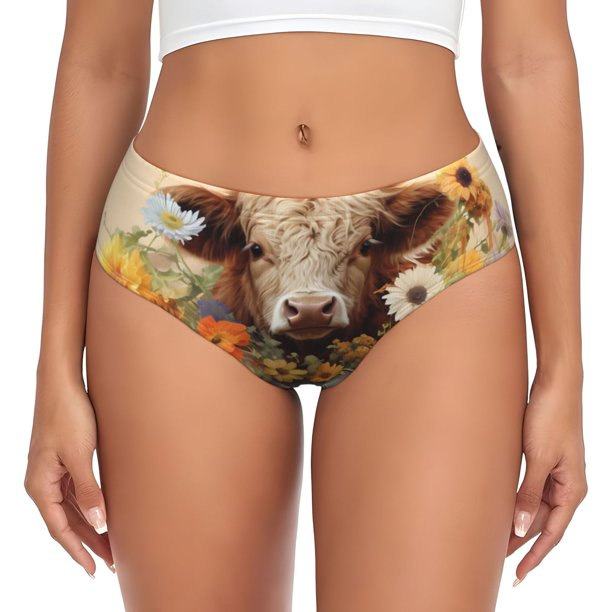 Balery Bucket Flower Cow Ropa Interior de Algodón para Mujer con Dibujo – Braguitas Cómodas y Elásticas, Estilo Clásico-Medium