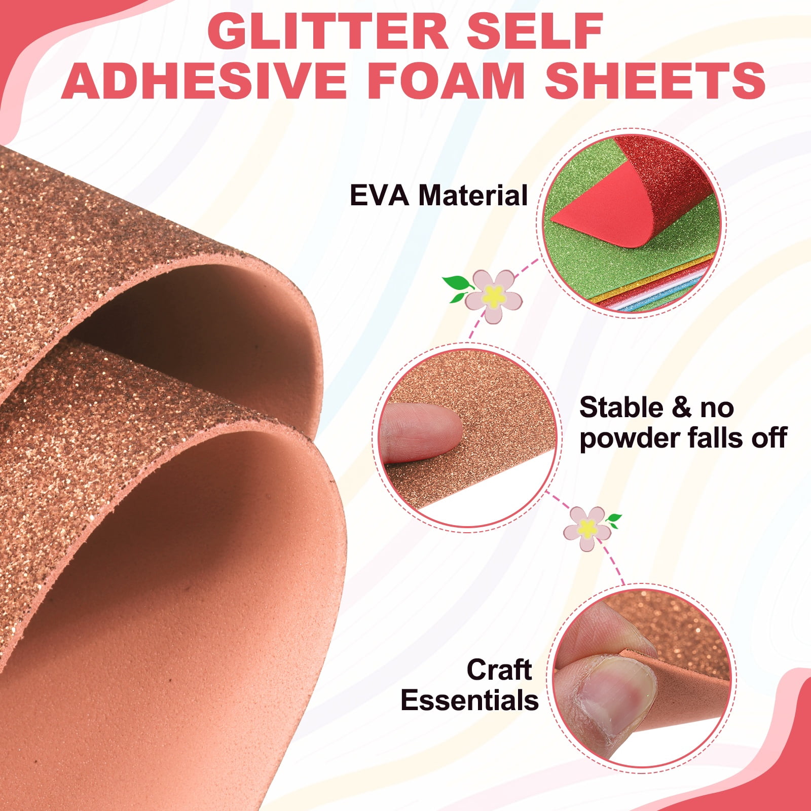 Uxcell 15 Pcs EVA Foam Sheet, 11.8 x 7.9 Inch 2mm Thick Glitter  Foam Sheets Sparkle Foams Paper for Classroom Scrapbooking DIY Handcraft Art Craft Project, Rose Gold