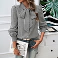 thumbnail image 4 of Xunmmm Women's Long Sleeve Plaid Blouse with Bow Loose Top Cute Casual Shirt Spring Outfit Fall Black, 4 of 7