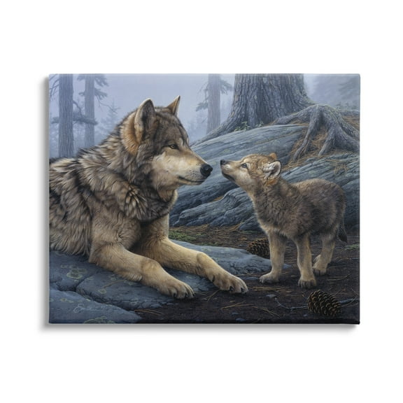 Stupell Industries Wolf & Cub Woodland Forest Animals & Insects Painting Gallery Wrapped Canvas Print Wall Art