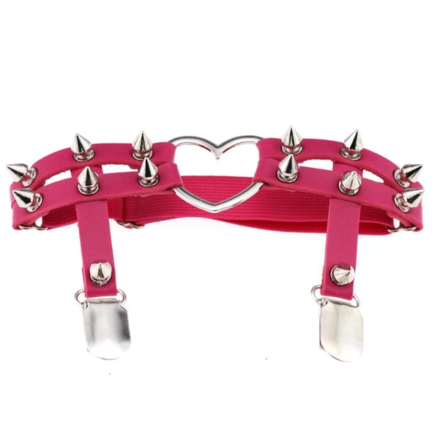 Jumpingount Arnés de cuero de imitación de corazón Harajuku para mujer Accesorios de disfraces Rosa roja Jumpingount FS5474-12