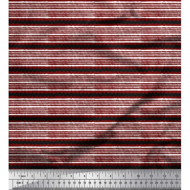 Soimoi Rayon Crepe Fabric Stripe Block Printed Craft Fabric by The Yard 46 Inch Wide
