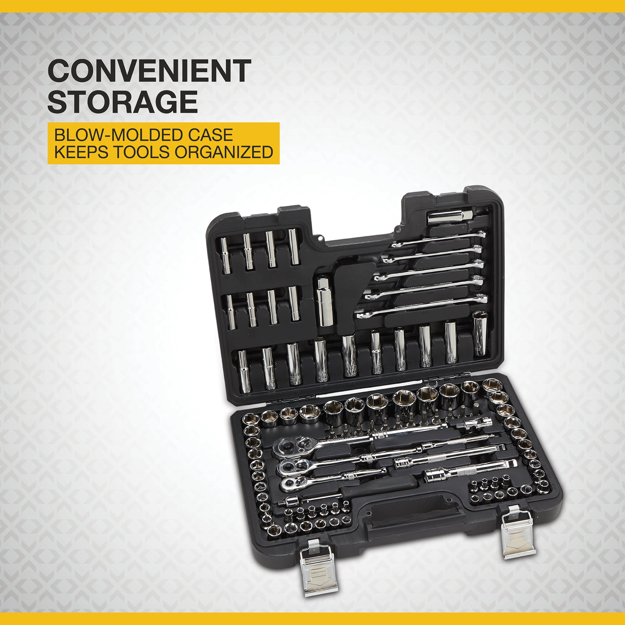 Klutch Mechanic's Socket Set, 97-Pc., 1/4in., 3/8in. and 1/2in. Drive, SAE and Metric