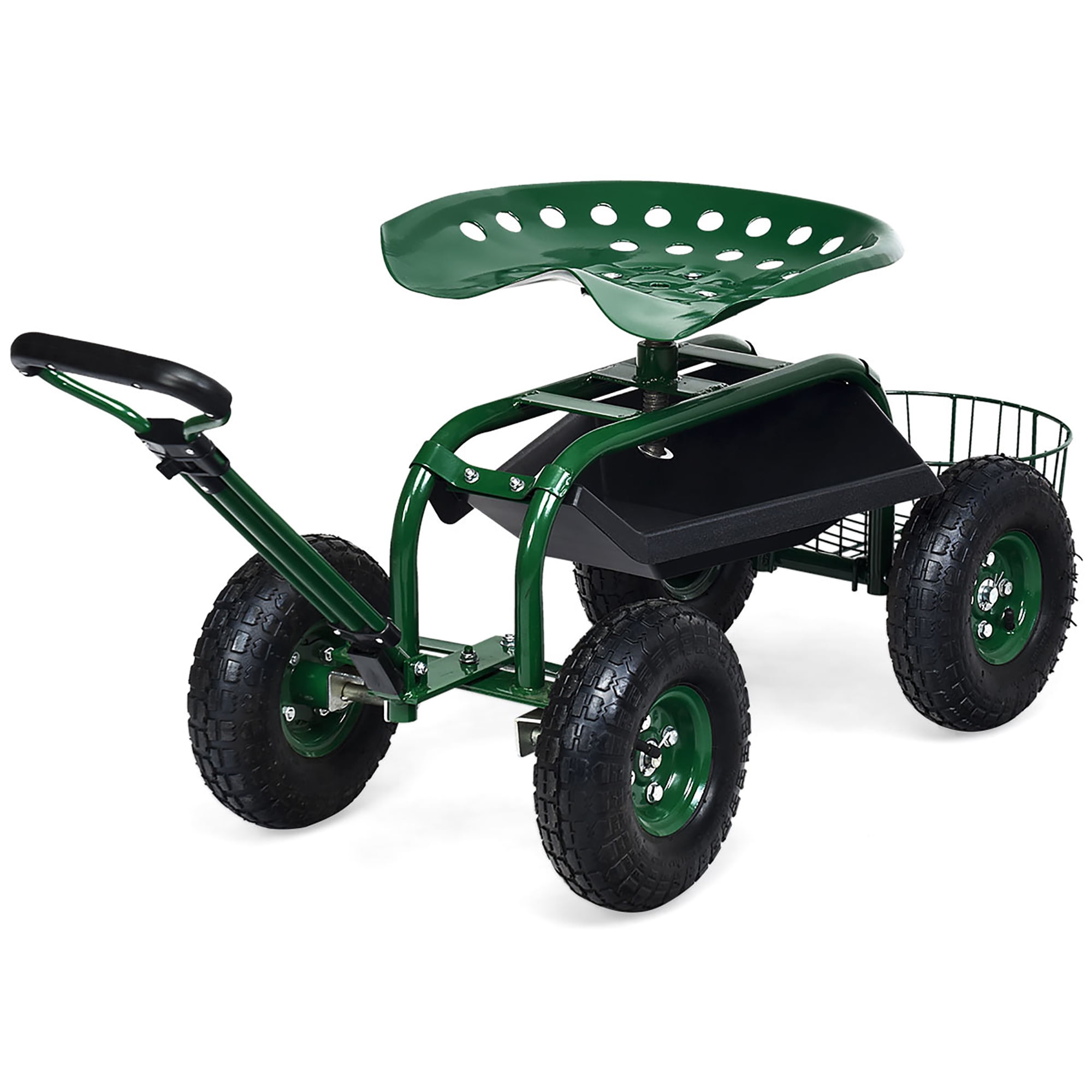 Rolling Garden Scooter Stool Wheels Cart Work with Tool Tray Wheeled Garden Seat 
