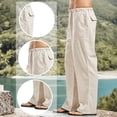 thumbnail image 4 of Pantalones de lino casuales para hombre, pantalones holgados con piernas rectas, cintura elástica, pantalones de verano para playa y yoga, 4 of 5