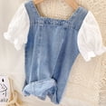thumbnail image 5 of LYMAYTER Toddler Kids' Lace Mesh Denim Dress - Puffed Sleeves A-Line Cut Summer Square Neck‌ 2-8Y, 5 of 8