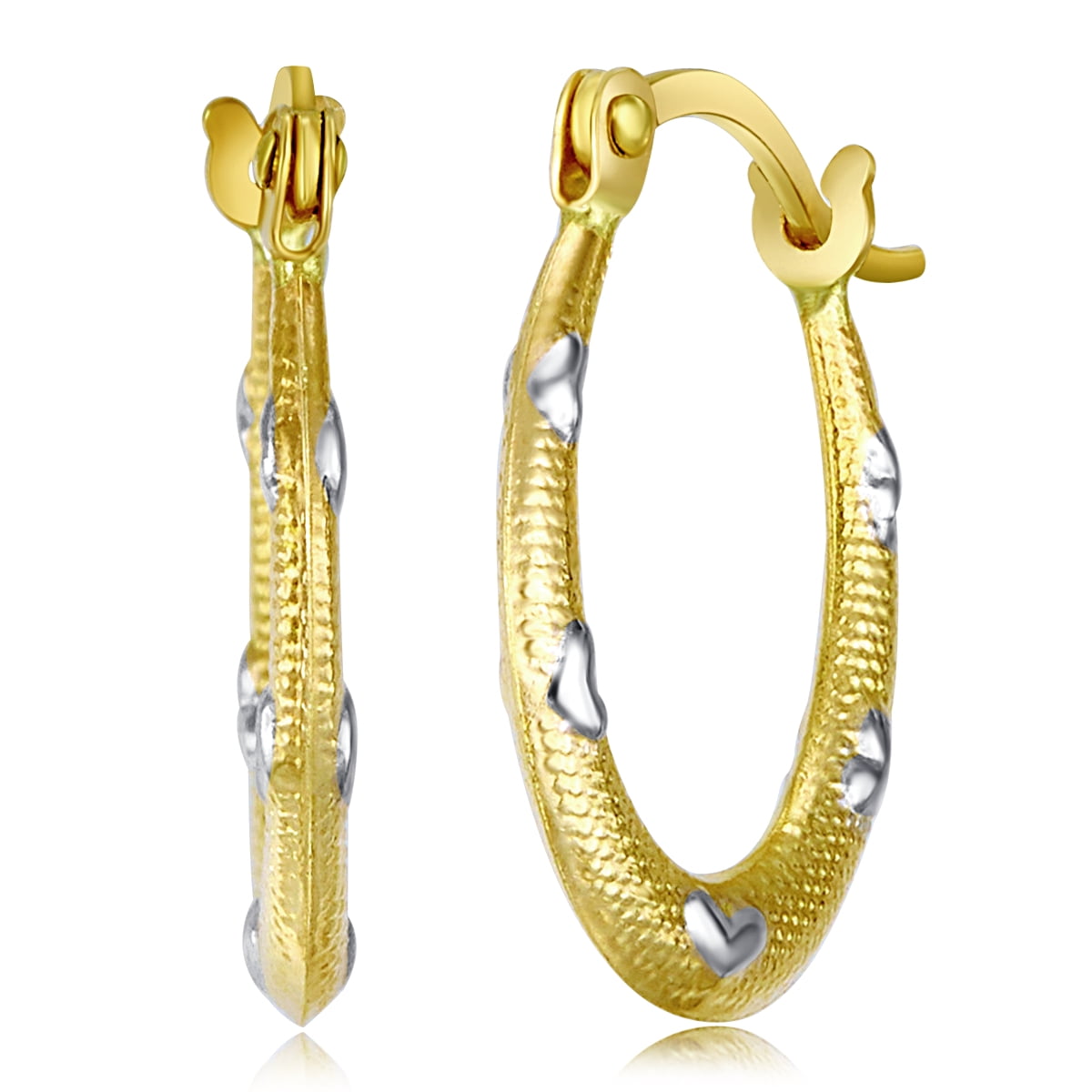 12 x 15mm 14k Two Tone Gold Heart Pattern Oval Hoop Earrings 12 x 15mm 14k Two Tone Gold Heart Pattern Oval Hoop Earrings