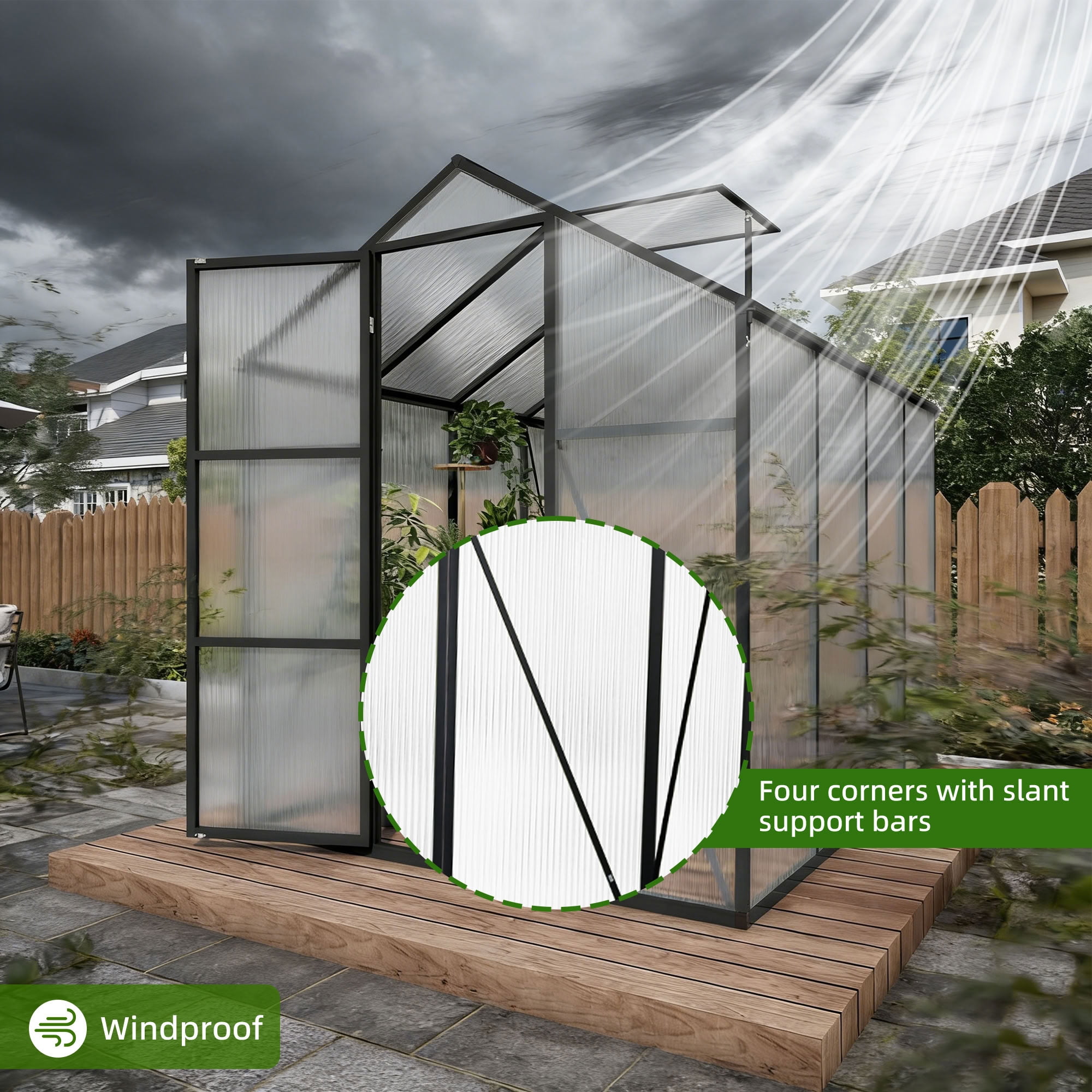 MAYEERTY 6x8 FT Walk-in Outdoor Greenhouse with Aluminum Frame, Adjustable Vents & Lockable Door, UV-Protected Greenhouse for Backyard, Patio & Garden