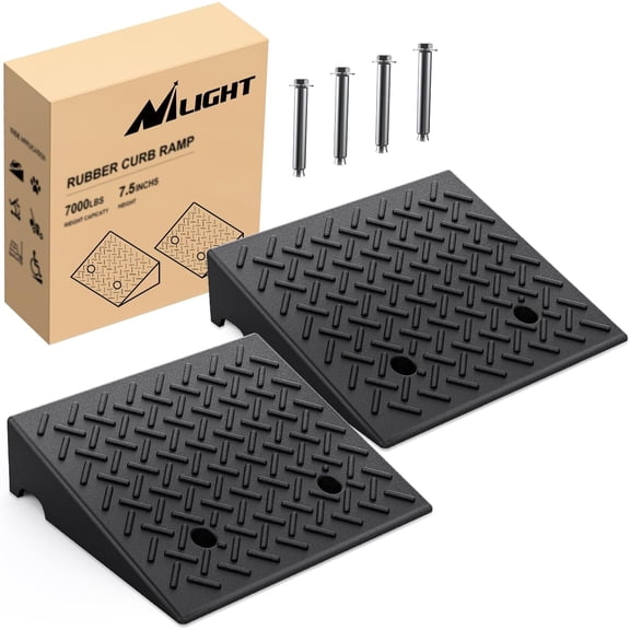 Nilight Rubber Curb Ramps, 7.5 Inches Rise Height Heavy Duty Rubber Threshold Ramp, Portable Driveway Ramps for Cars Wheelchairs Scooter Lawn Mower, 7000lbs Load Capacity, 2 Pack