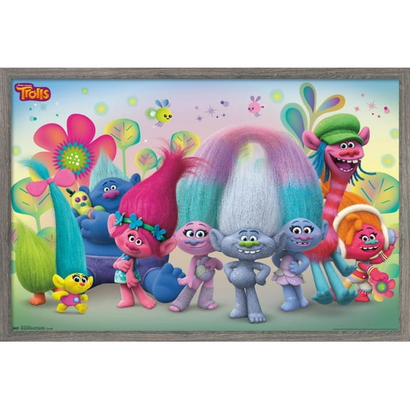DreamWorks Trolls - Group Wall Poster, 22.375" x 34", Framed