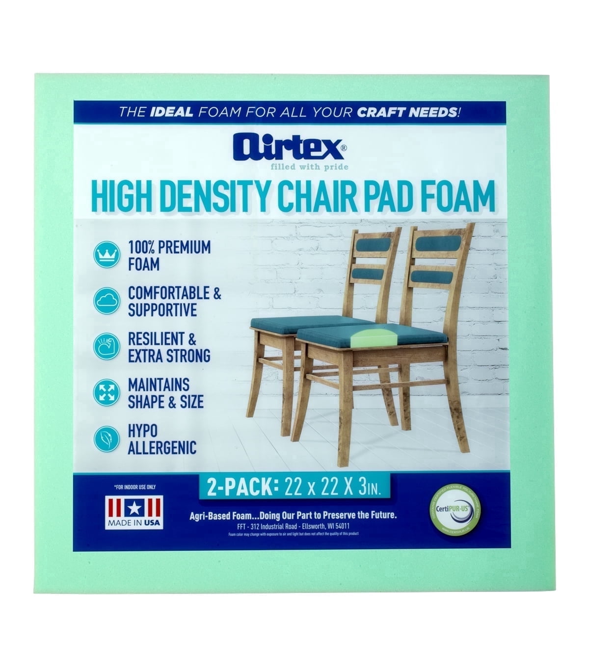 Airtex High-Density Foam Cushion Set 3" x 22" x 22" 2 pack