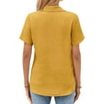 thumbnail image 4 of Women Summer Tops Shirt Women Linen Shirt Summer Button Down Linen Top Oversized V Neck Large Sized Clothing Solid Top Little L Turtleneck Long Sleeve Active Wear Yellow S, 4 of 4