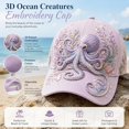 thumbnail image 2 of 3D Ocean Creatures Embroidery Cap，Adjustable Cotton Baseball Cap，Raised Embroidered Sea Animal Hat for Beach Travel, 2 of 4