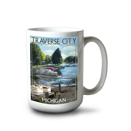 

15 fl oz Ceramic Mug Traverse City Michigan Pontoon Boats Dishwasher & Microwave Safe