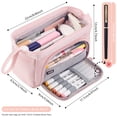 thumbnail image 3 of Rirool Large Capacity Pencil Case, Wide Opening Pencil Pouch with Clear Window, Zipper Pen Bag for School Supplies, Teen Girls Boys, Pink, 3 of 7