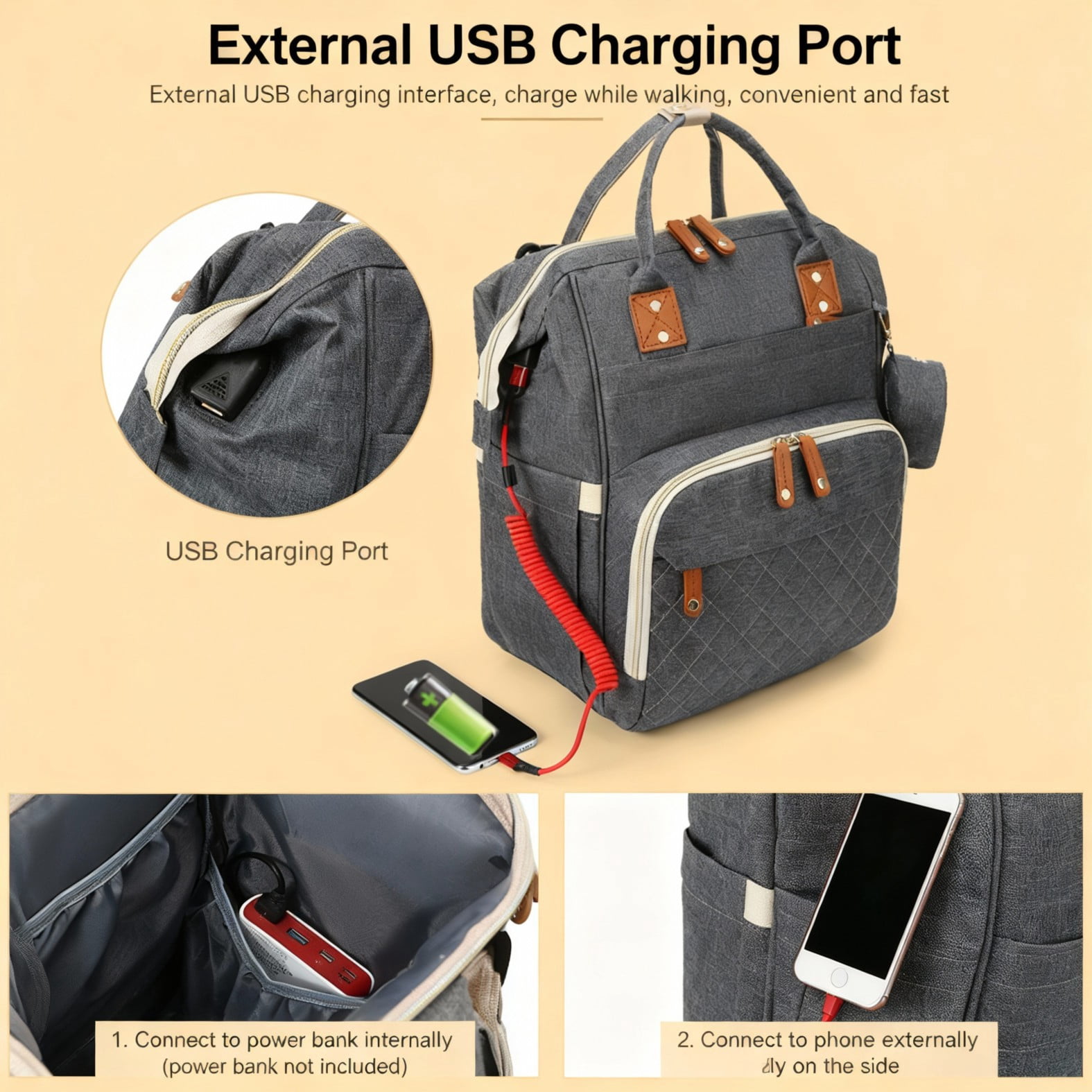 Diaper bag backpack, portable baby bag, baby essentials, built-in insulated pocket, 3-in-1 multi-functional travel diaper bag, includes a diaper changing pad, suitable for both boys and girls.