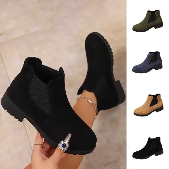 Women Boots Low Block Heel Round Toe Womens Ankle Snow Boots Winter Comfortable Warm Short Booties for Commute Outdoor Walking