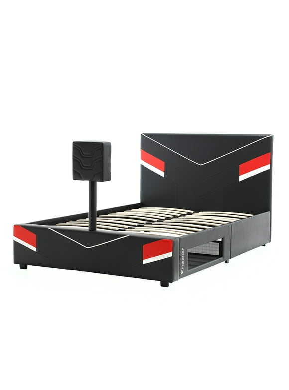 X Rocker Orion eSports Gaming Bed Frame with TV Mount, Black/Red, Full, Child, Teen, 39.37" H