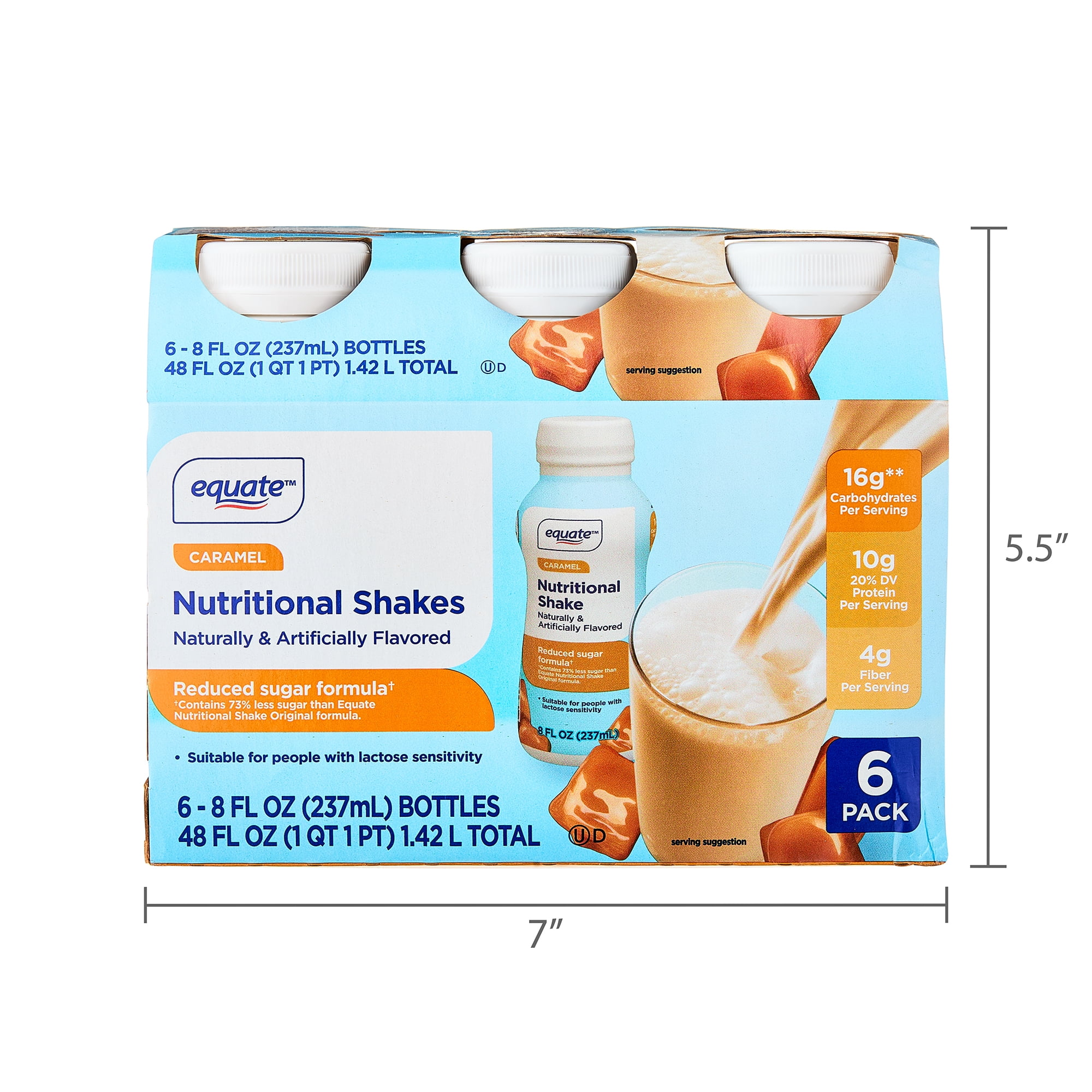 Equate Reduced Sugar Formula Nutritional Shakes, Caramel, 8 fl oz, 6 Count