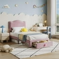 thumbnail image 3 of Senfot Twin Size Upholstered Bed Frame with 2 Storage Drawers, Velvet Princess Platform Bed, Chic Double Wavy Headboard, No Box Spring Needed, Solid Wood Slats Support,Pink, 3 of 6