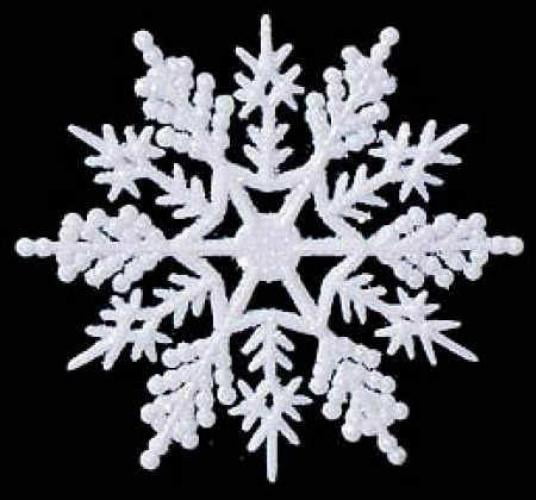 WHITE 6.5" Glittered Plastic Snowflake Ornaments 6 pieces 