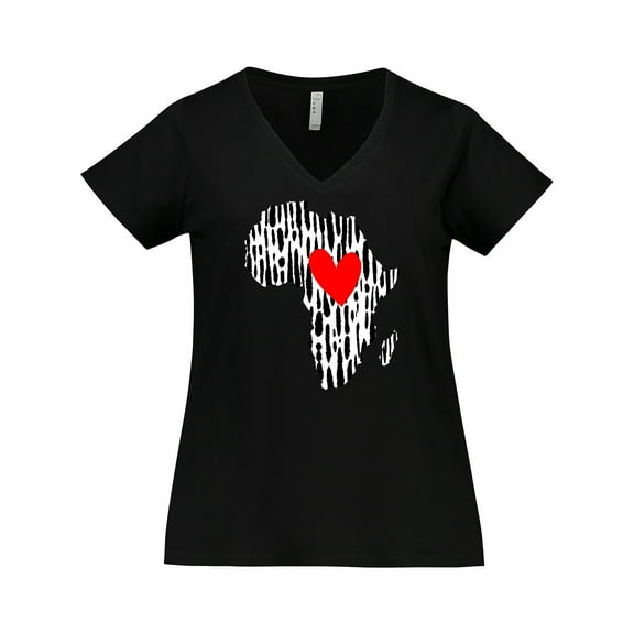Inktastic Black History Month Ink Print African Heart Women's Plus Size V-Neck T-Shirt
