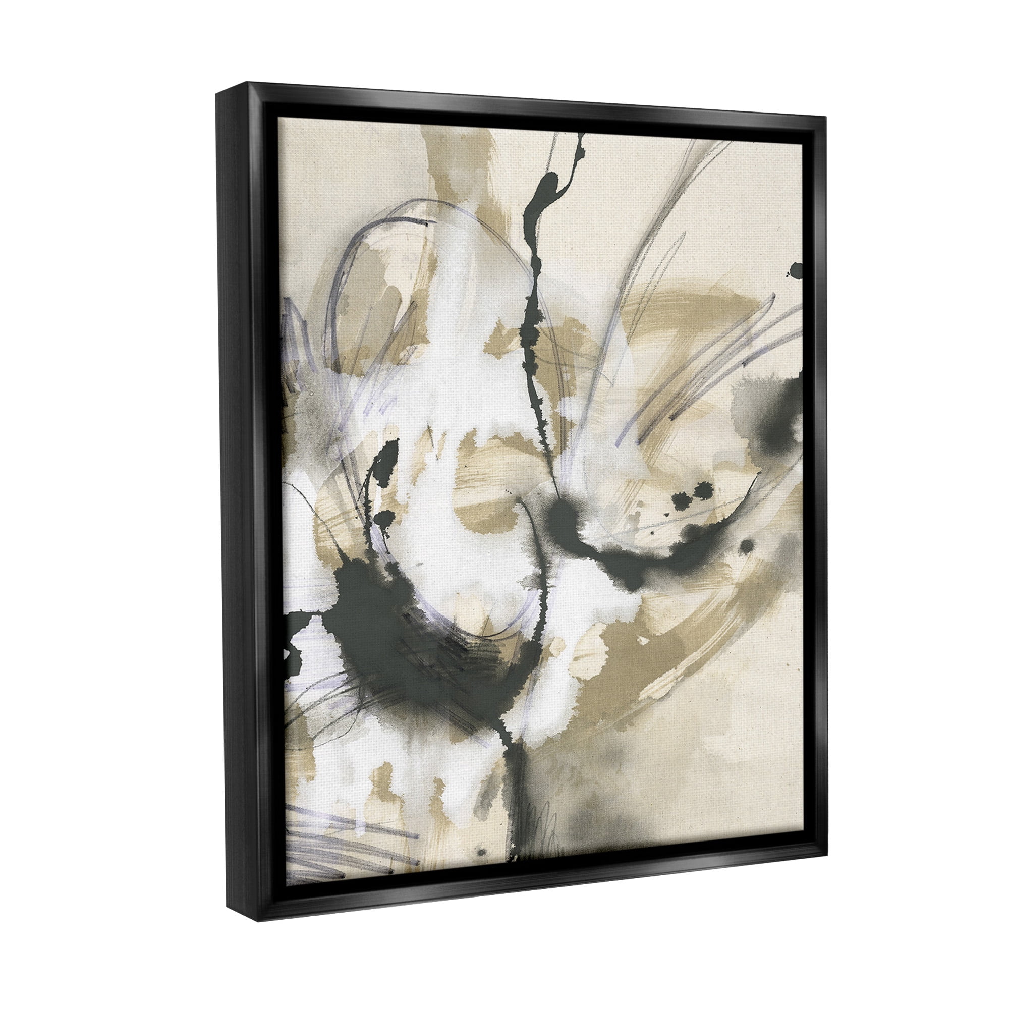 Stupell Industries Fluid Black & Beige Abstract Abstract Painting Black Floater Framed Canvas Art Print Wall Art, 17 x 21