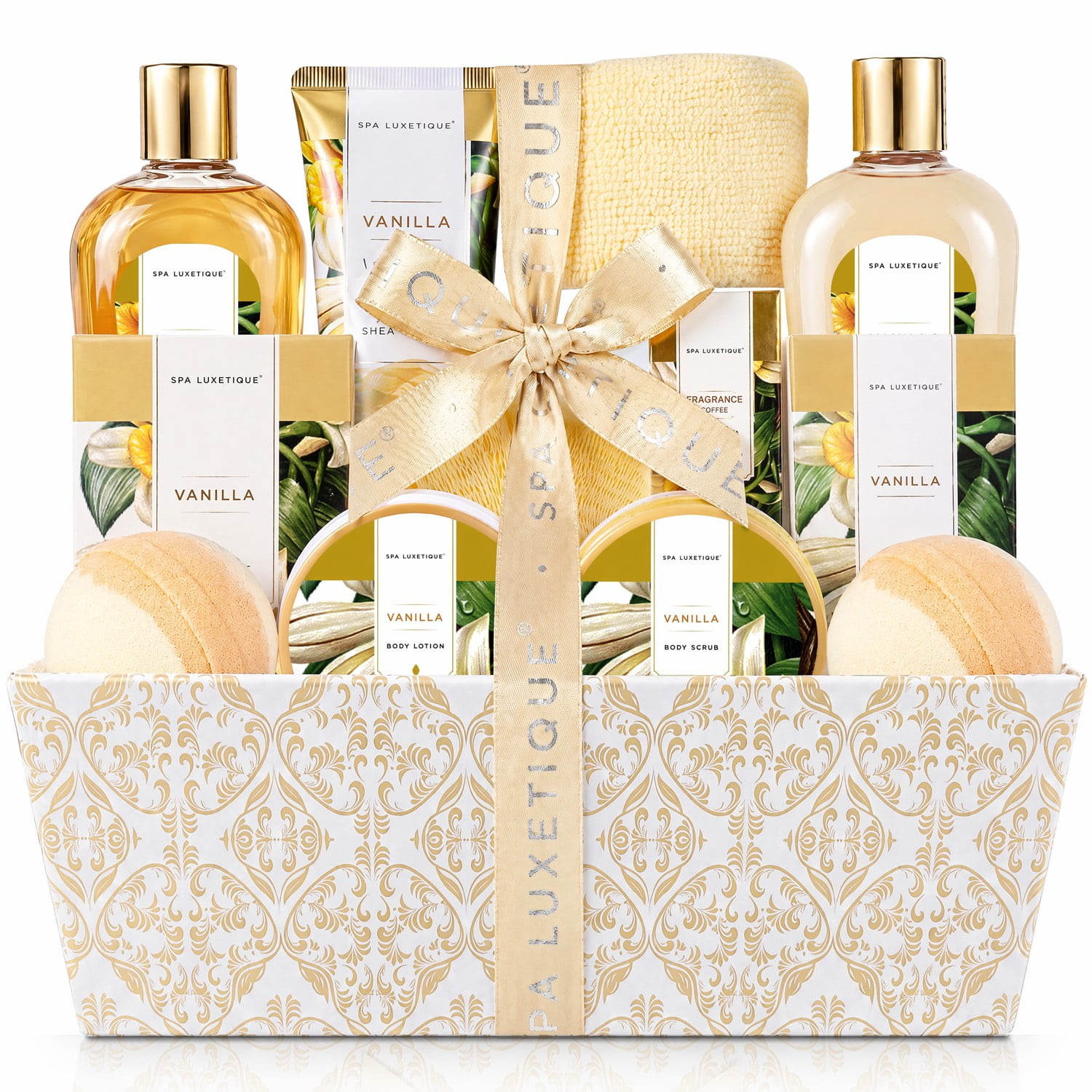 Spa Luxetique Gift Sets for Women Relaxing - 12 Pcs Vanilla Luxury Bath Baskets Beauty Body Self Care Kits Birthday Gifts for Her Wife Mom