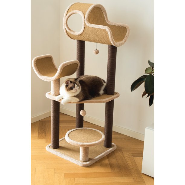 Catry 50" Brown & Beige 5Level Large Cat Tree Condo Scratching Post