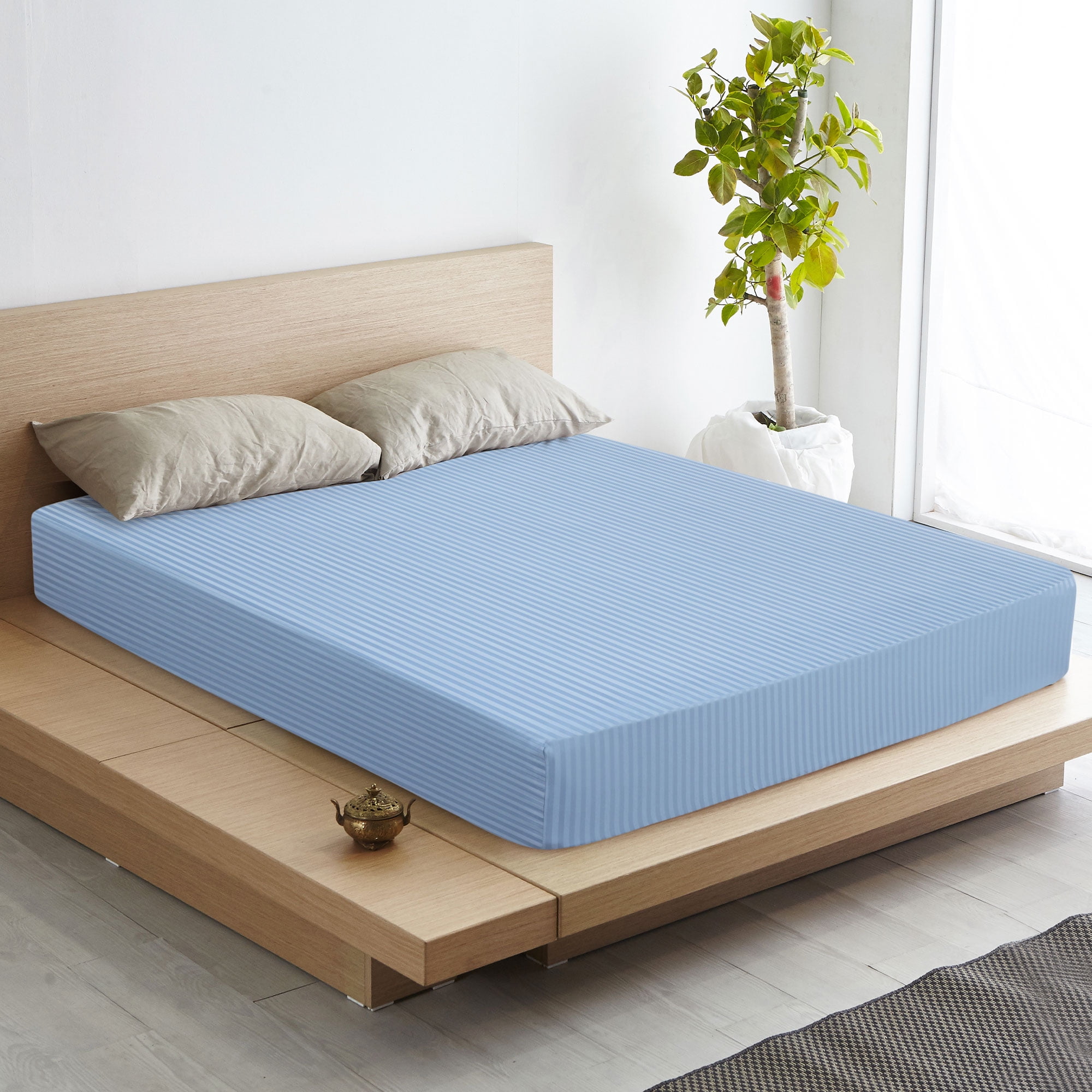 PiccoCasa Deep Pocket Striped Fitted Bed Sheet, 16 in, UltraSoft Microfiber, King Size Steel