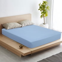 PiccoCasa Deep Pocket Striped Adult Fitted Bed Sheet, 16 in, Ultra-Soft Microfiber, King Size Steel Blue