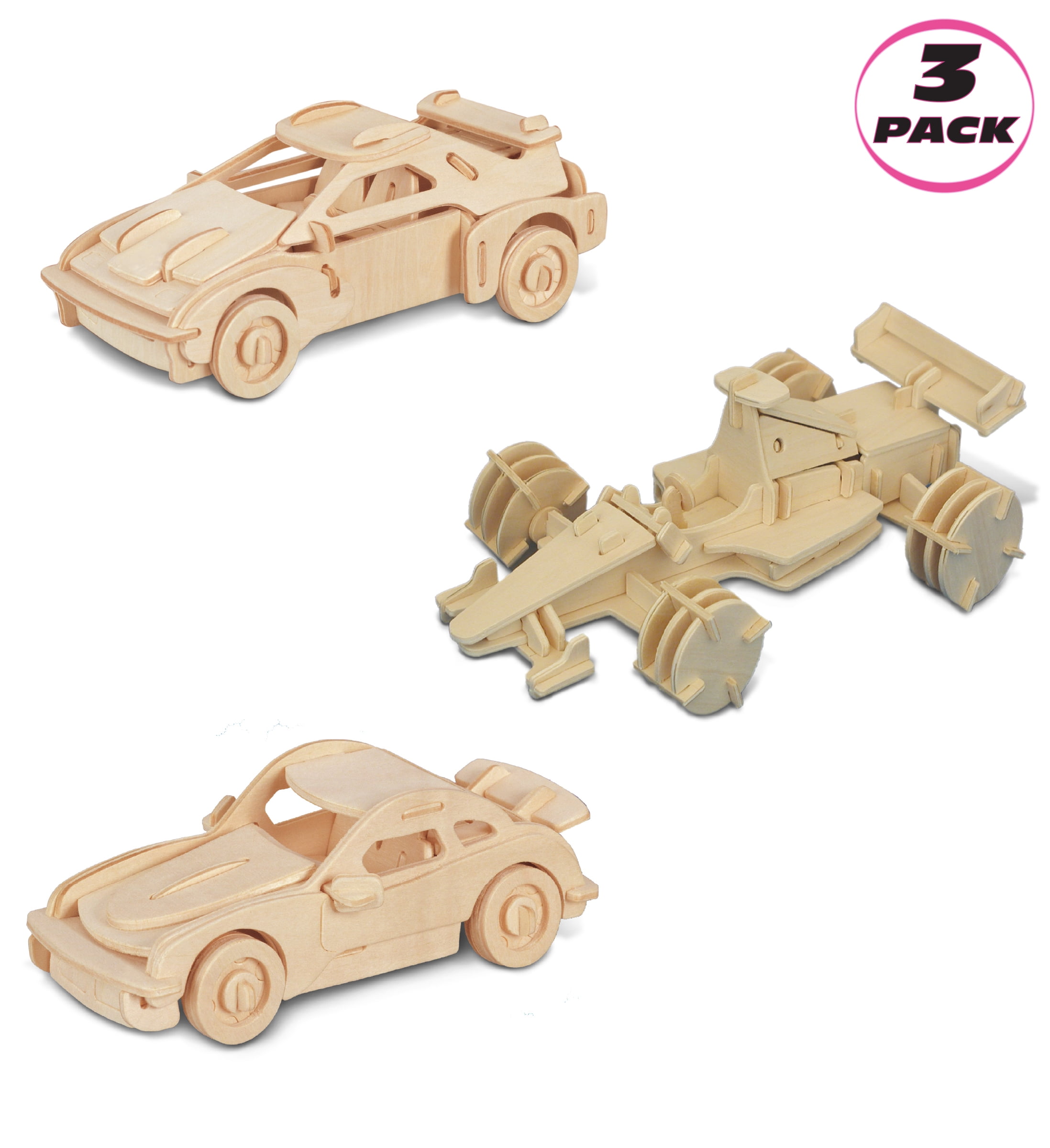 Puzzled Bundle of Cars F20, P911, and Race Car Wooden 3D Puzzles