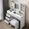 thumbnail image 3 of Ktaxon Large 47.2" Makeup Vanity with 3 Color Lights, Vanity Desk with USB Charging Station, Vanity Makeup Table with Visible Drawers, Hidden and Open Storage Shelves, White, 3 of 10